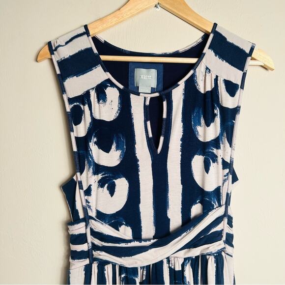 Anthropologie Maeve Sennebec Blue Cream Jersey Flare Dress size M - Picture 12 of 16